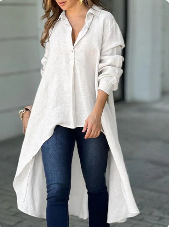 Chemisier décontracté à manches longues pour femme, coupe asymétrique avec détails boutonnés Berg-Feldt