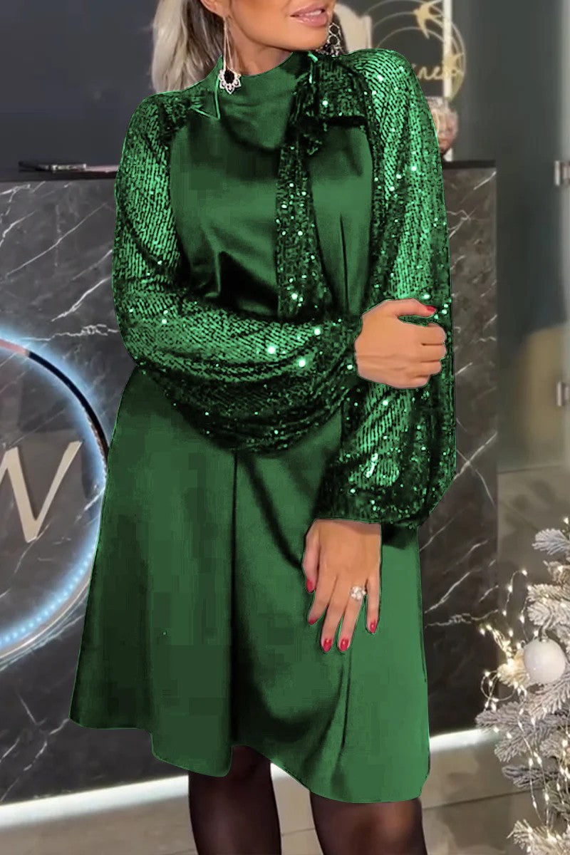 Damen Elegantes Kleid mit glitzernden Ärmeln und festlichem Kragen Berg-Feldt