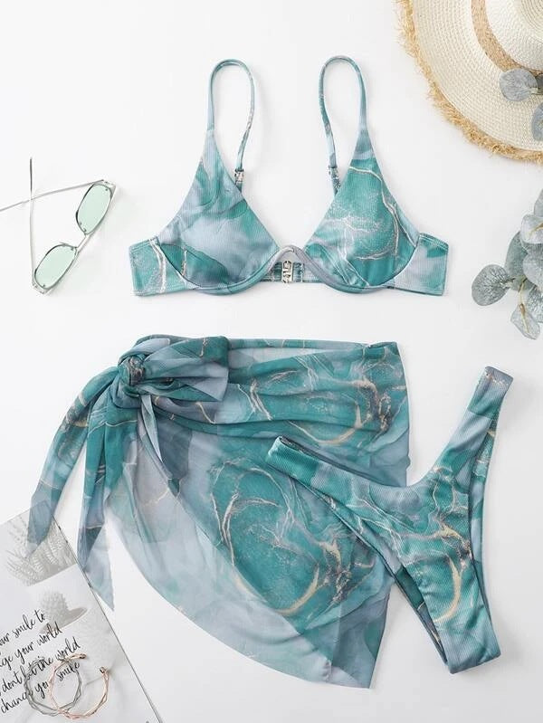 Maillot de bain deux pièces pour femme Berg-Feldt à motif floral avec paréo assorti