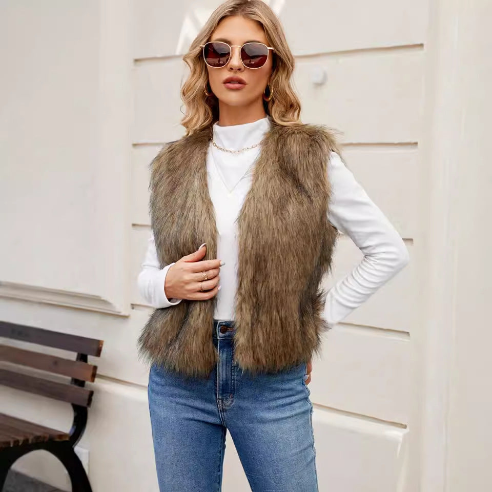 Gilet en fausse fourrure mode femme ouvert à col haut Berg-Feldt