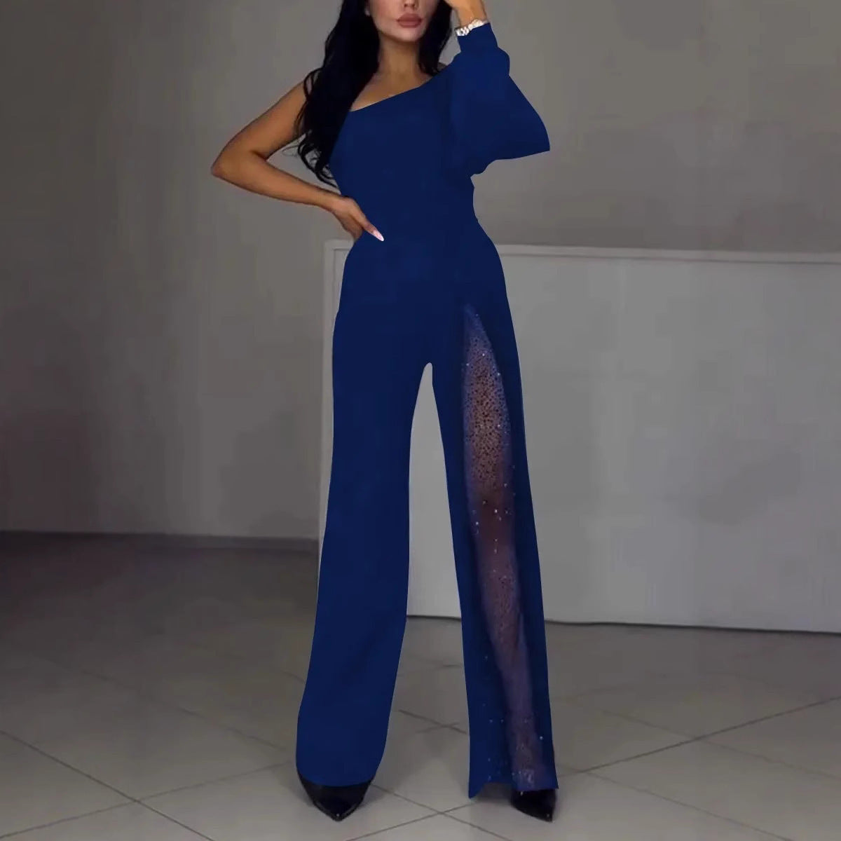 Combinaison asymétrique à panneau de sequins Berg-Feldt pour femme
