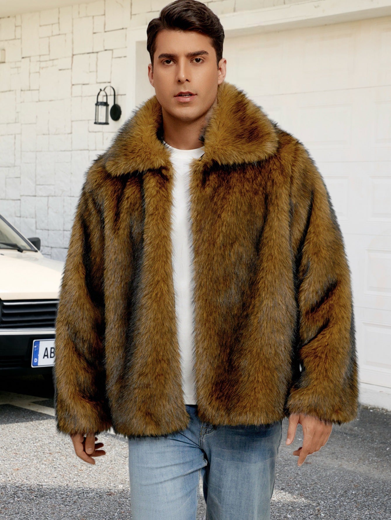 Herren Luxuriöse Kunstpelzjacke mit breitem Revers Berg-Feldt