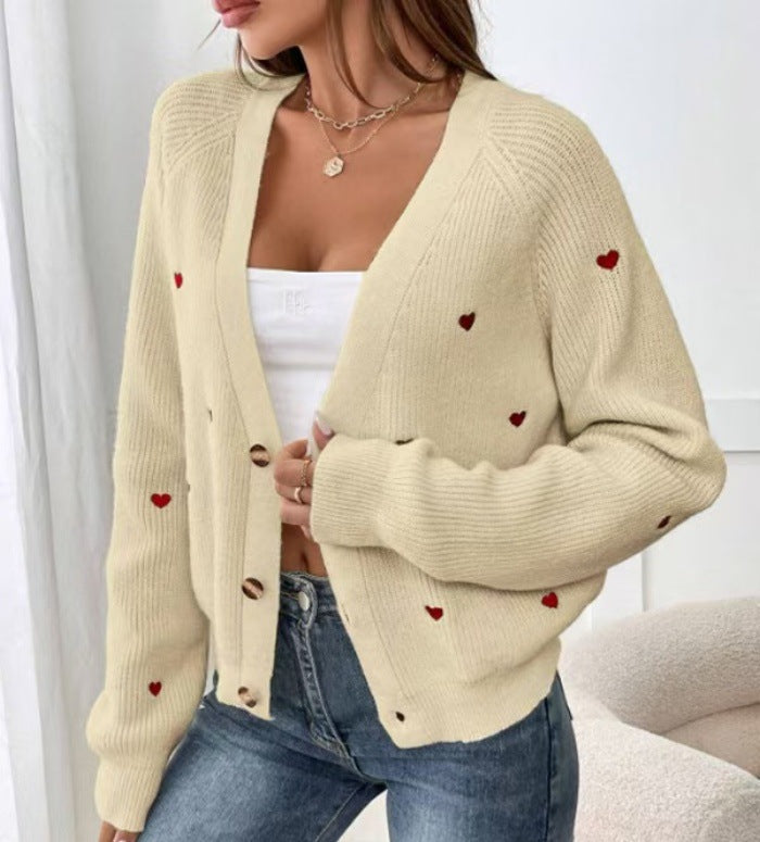 Cardigan décontracté pour femme avec appliqués cœurs et col en V profond Berg-Feldt