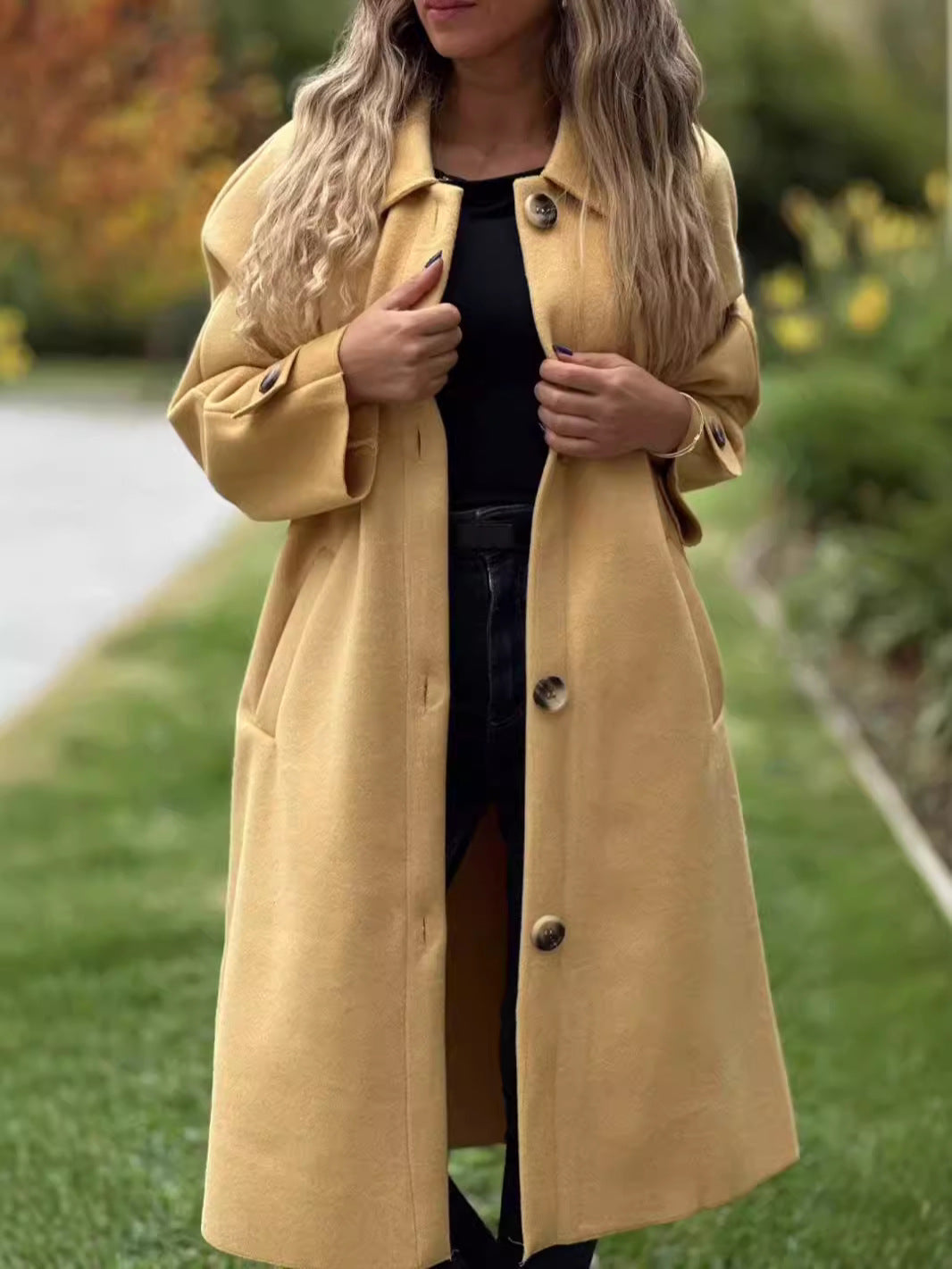 Berg-Feldt | Long manteau - Mélange de laine - Coupe confortable - Fermeture boutonnée sur le devant - Grands revers