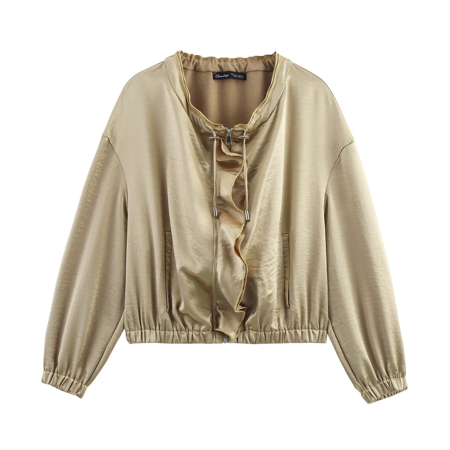 Berg-Feldt Blouson femme en satin à volants, avec fermeture zippée et cordon de serrage