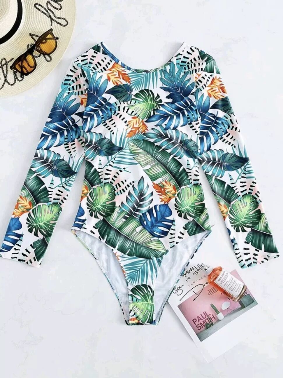 Maillot de bain femme Berg-Feldt, manches longues, imprimé tropical
