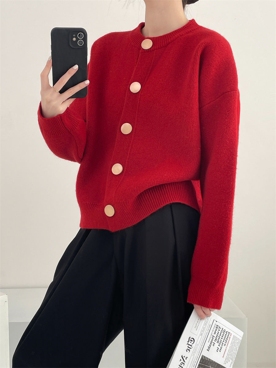 Damen Oversized Strickjacke mit großen Holzknöpfen und weitem Schnitt Berg-Feldt