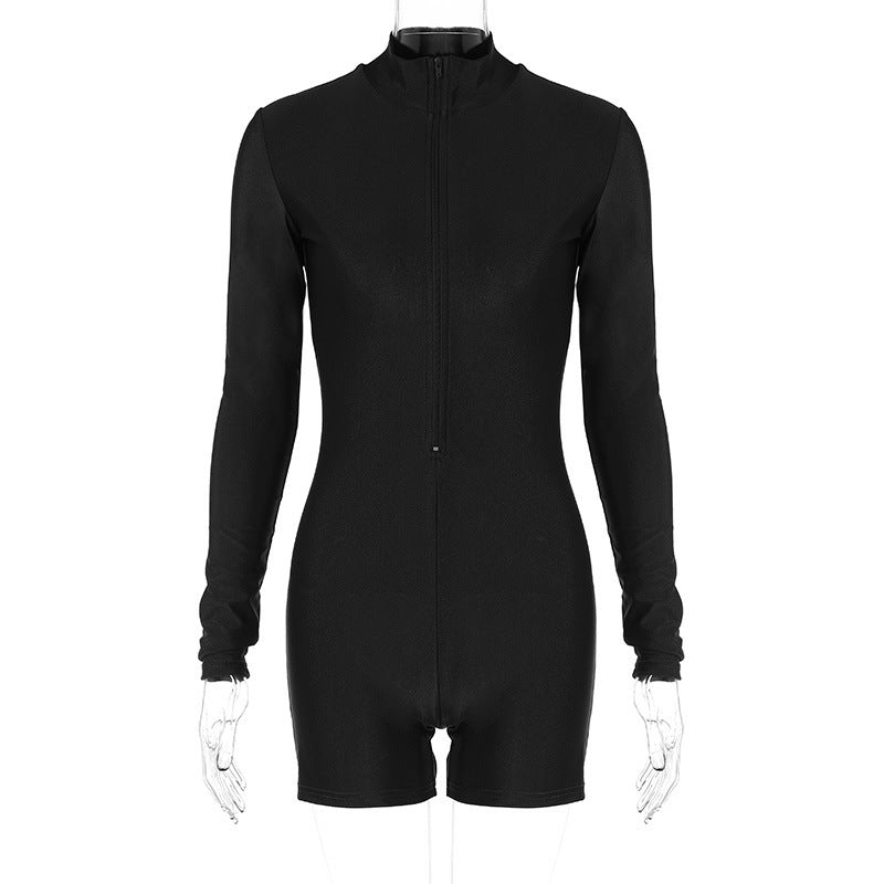 Figurbetonten Damen-Langarm-Jumpsuit mit hohem Kragen, Reißverschluss von berg-feldt