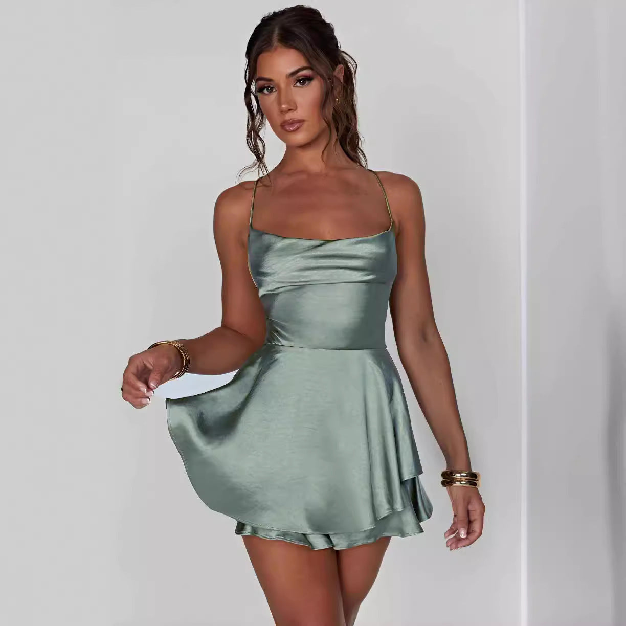 Berg-Feldt Robe bustier ajustée en mousseline de soie à bretelles spaghetti pour femme