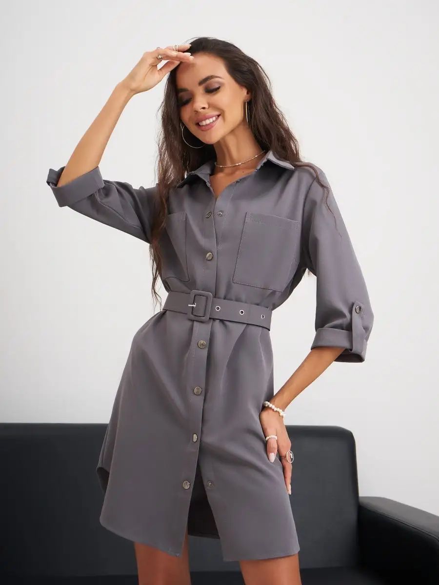 Élégante robe chemise pour femme avec ceinture et patte de boutonnage berg-feldt