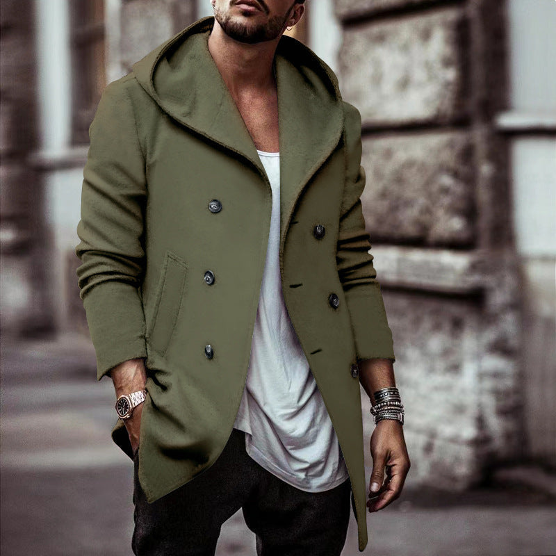 Manteau à capuche élégant pour homme à double boutonnage et col large Berg-Feldt