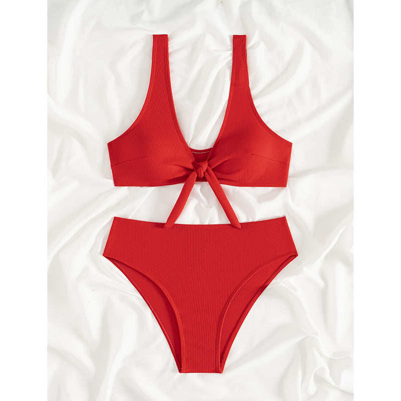 Ensemble de bikini côtelé taille haute à nœuds pour femme Berg-Feldt