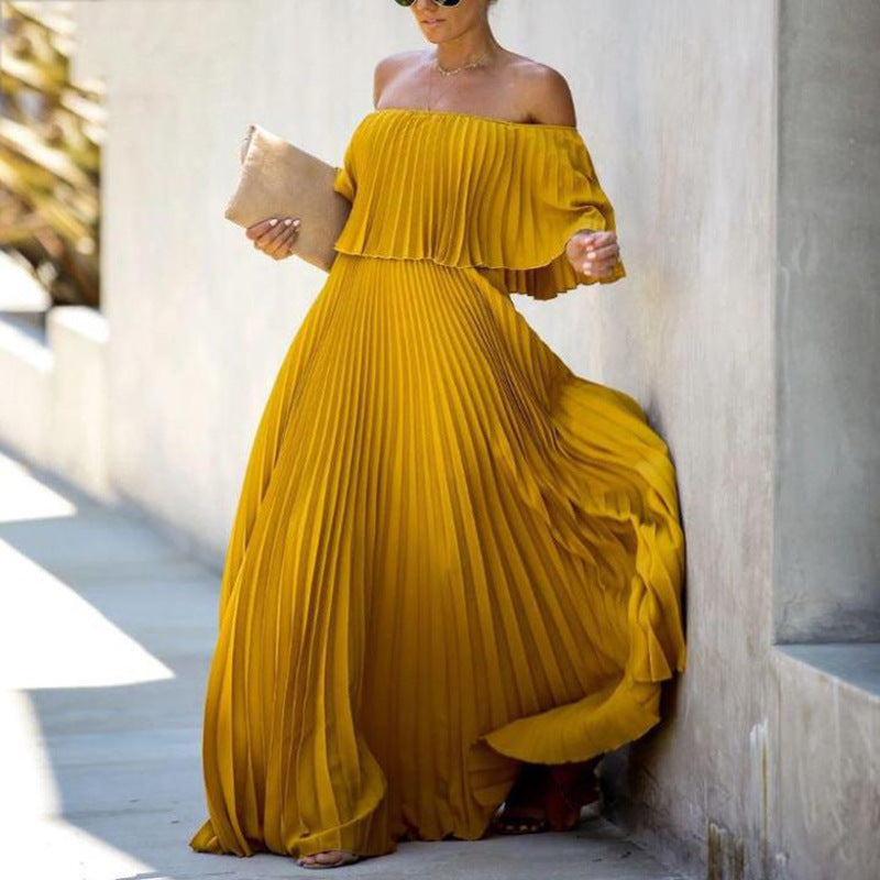 Robe longue femme Berg-Feldt plissée asymétrique et épaules dénudées