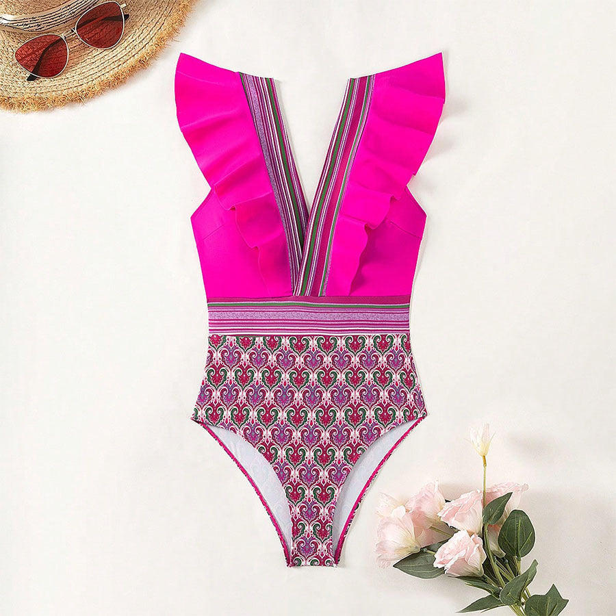Maillot de bain à volants et col en V pour femme Berg-Feldt
