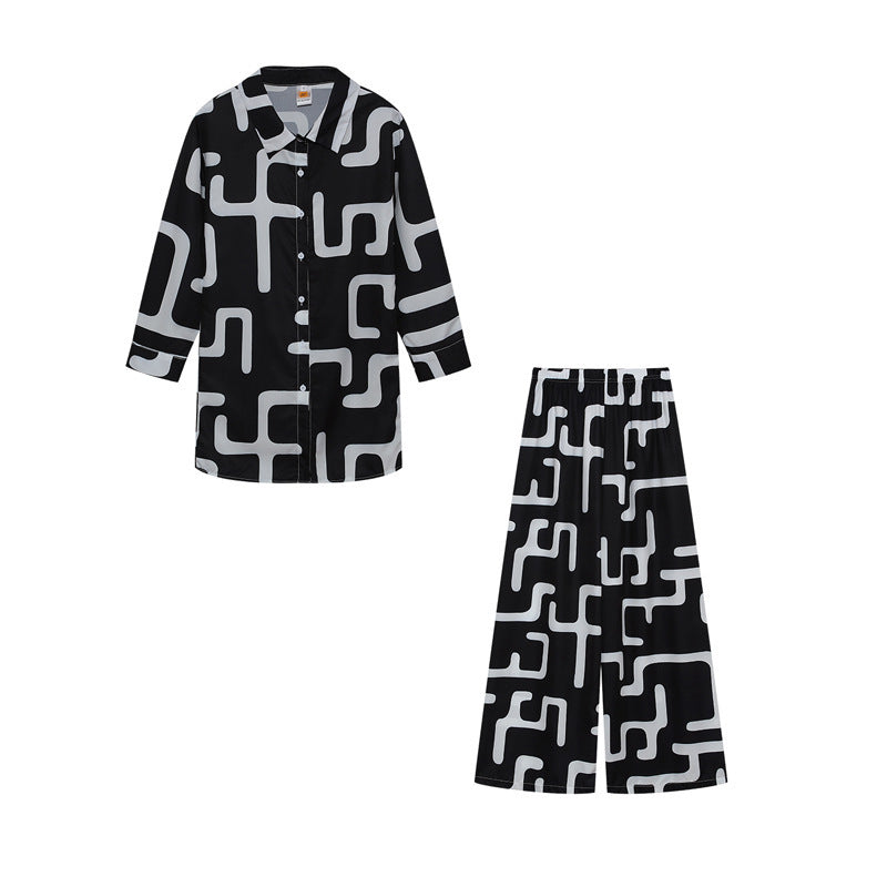 Ensemble loungewear pour femme, coupe décontractée, imprimé abstrait Champs de montagnes