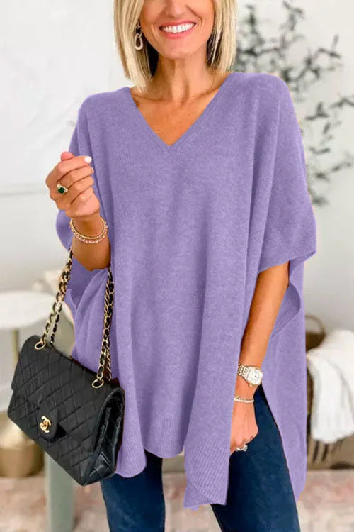 Poncho décontracté en tricot pour femme avec col en V et manches tombantes Berg-Feldt