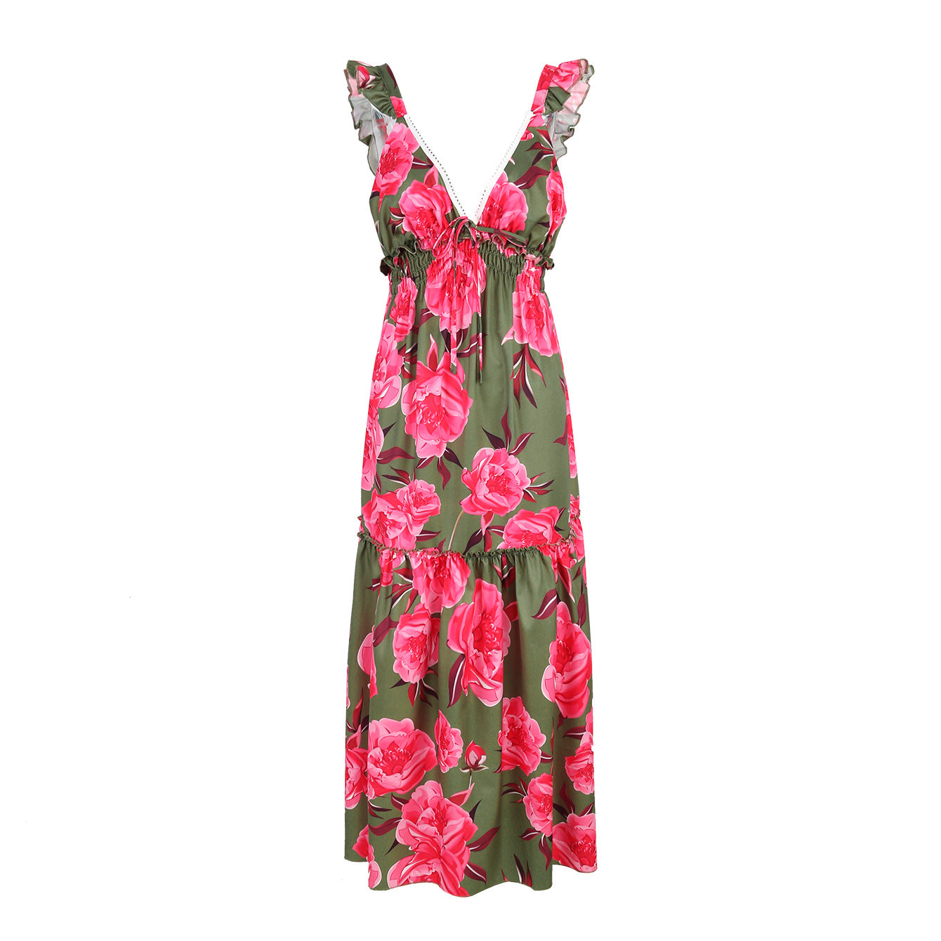 Robe longue à fleurs et volants avec taille élastique de berg-feldt
