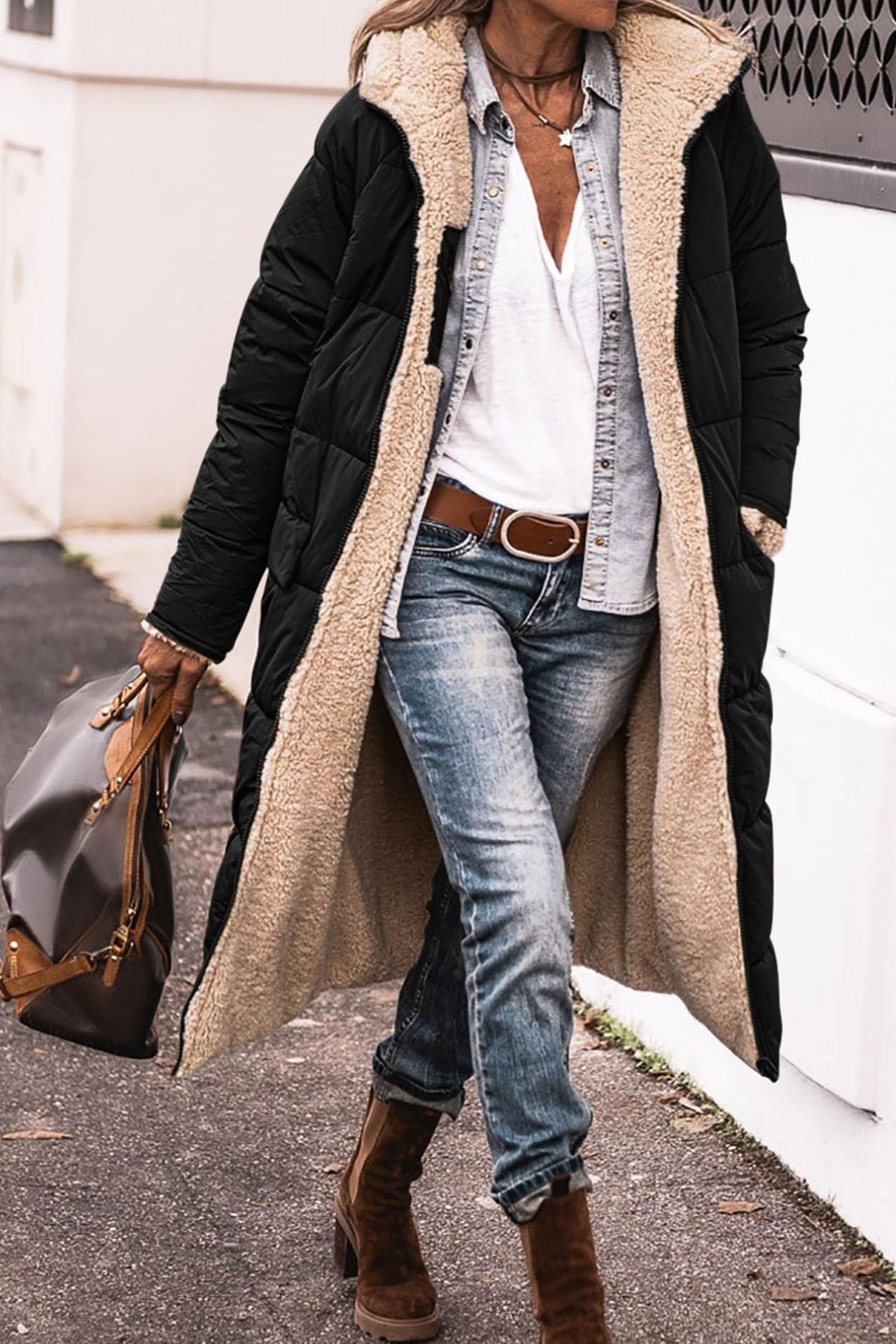 Veste longue matelassée pour femme avec doublure douillette et coupe ample Berg-Feldt