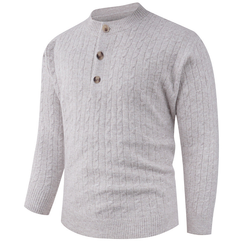Herren Grobstrickpullover mit modernem Schalkragen und Knopfdetails Berg-Feldt