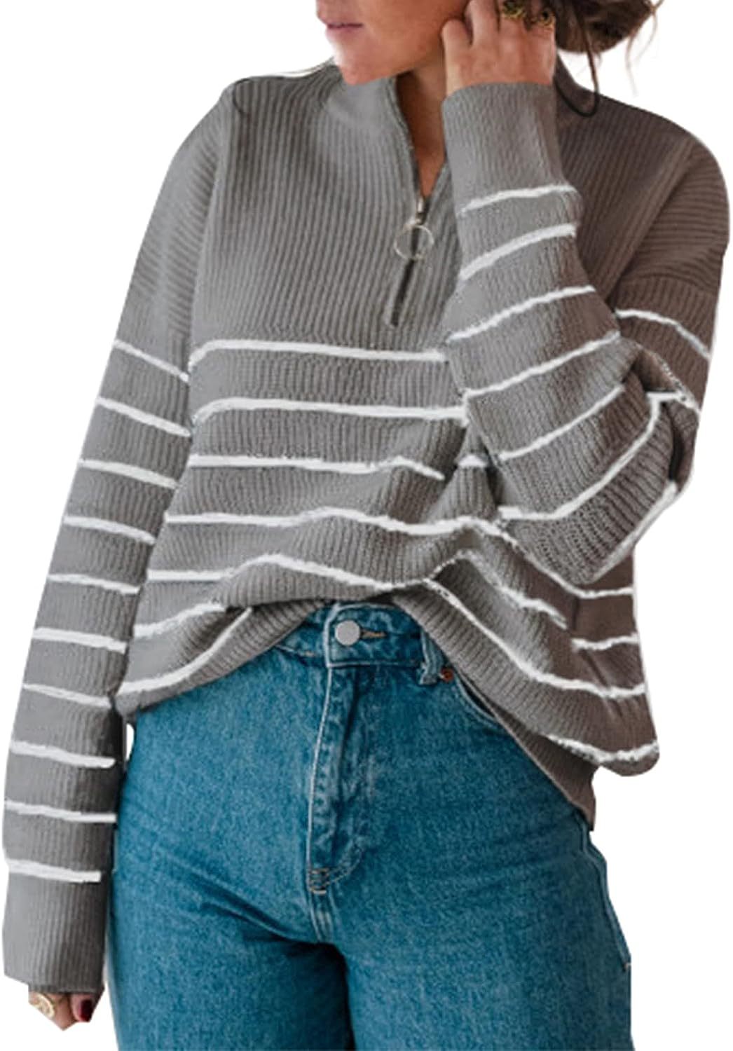 Sweat-shirt décontracté pour femme à col zippé et rayures Berg-Feldt