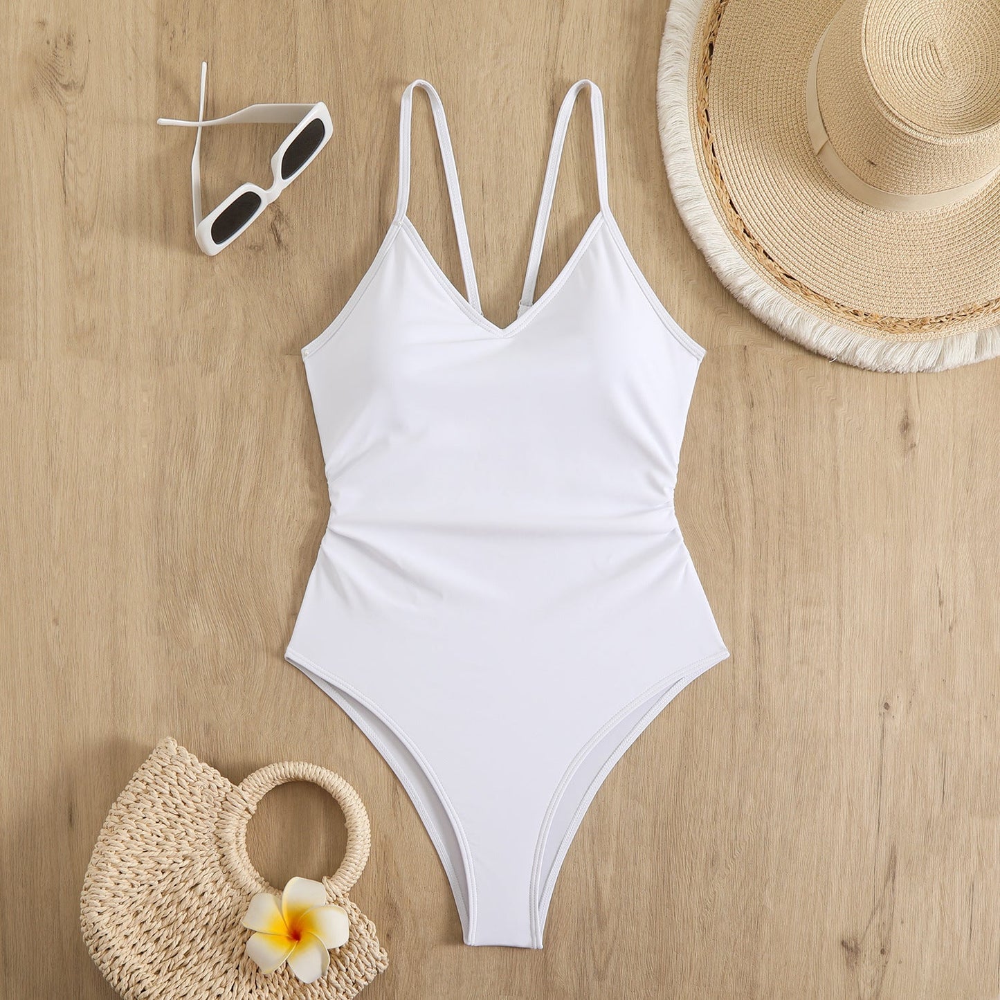 Maillot de bain plissé à encolure en V pour femme Berg-Feldt