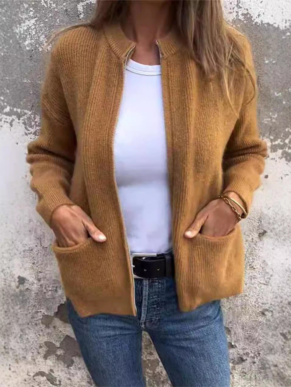 Berg-Feldt | Reißverschlussjacke - Lockere Passform - Rippstrick - Stehkragen - Lässige Taschen
