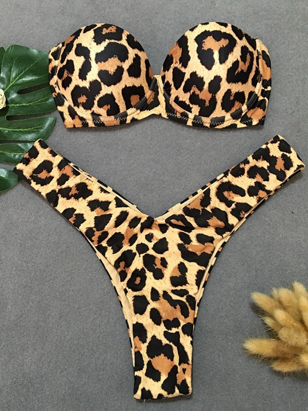 Ensemble de bikini sans bretelles Berg-Feldt pour femme imprimé léopard
