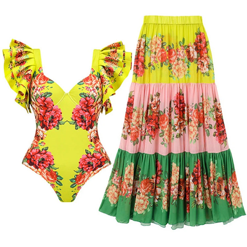 Maillot de bain pour femme Berg-Feldt avec volants et jupe longue aux couleurs vives