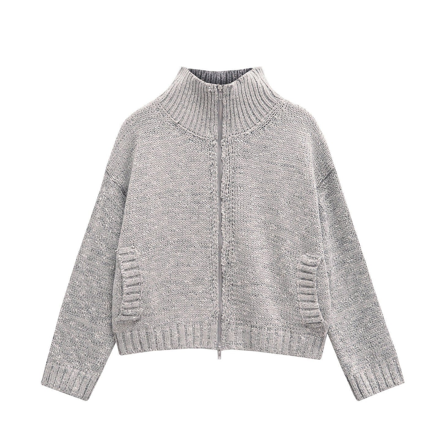 Women's Knit Zip-Up Pullover with High Collar by berg-feldt