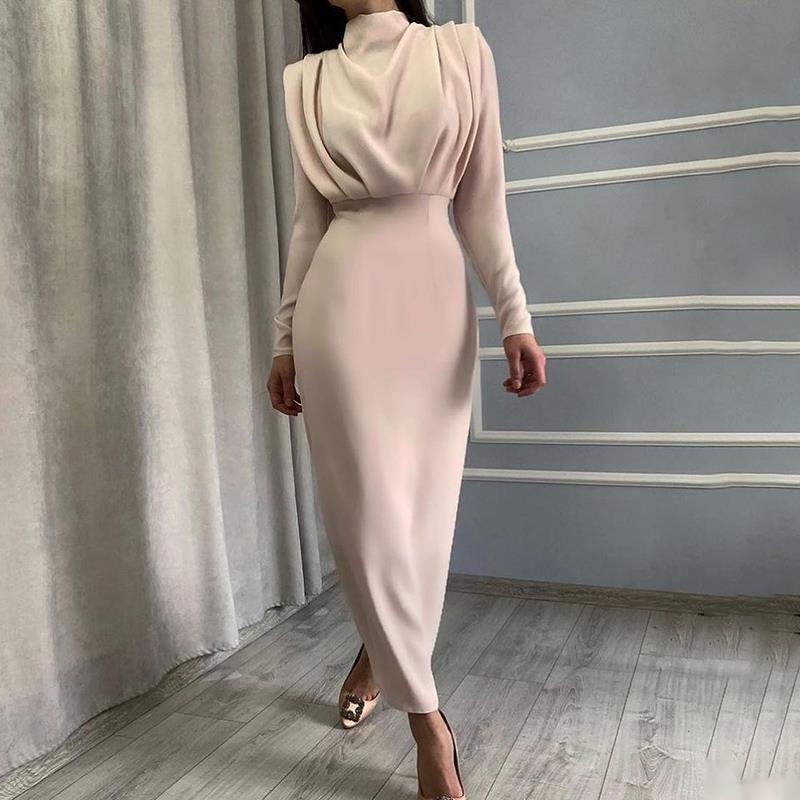 Damen Bodenkontakt Kleid mit elegantem Stehkragen und Raffungen Berg-Feldt