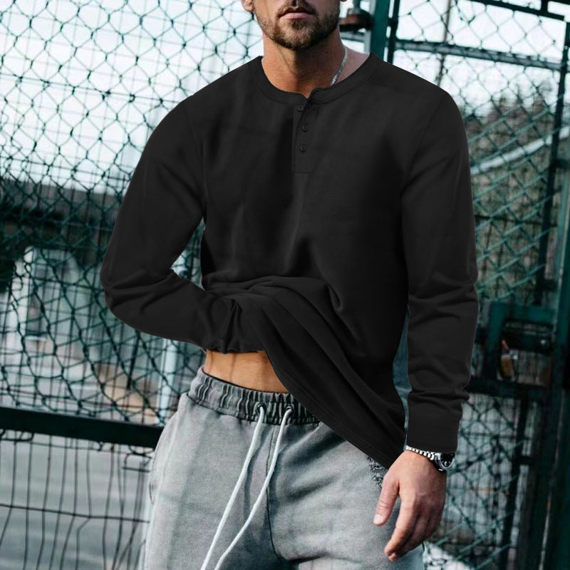 Herren Langarm-Henley-Shirt mit klassischem Knopfleisten-Design und weichem Baumwollmix Berg-Feldt