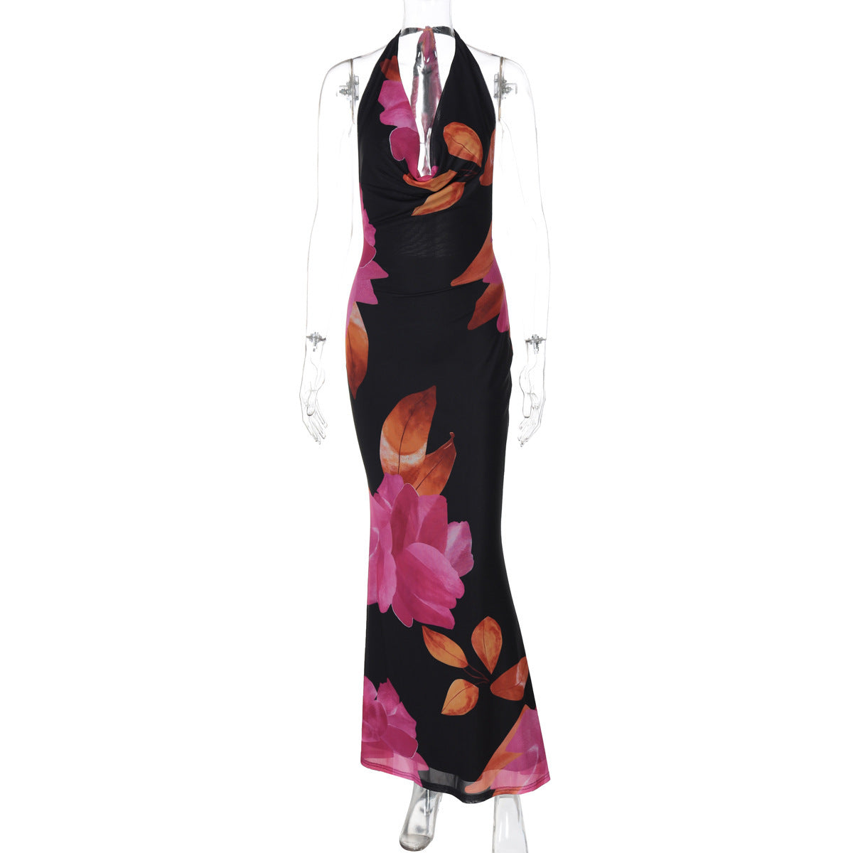 Élégante robe longue pour femme avec décolleté en V profond et motif floral séduisant de berg-feldt