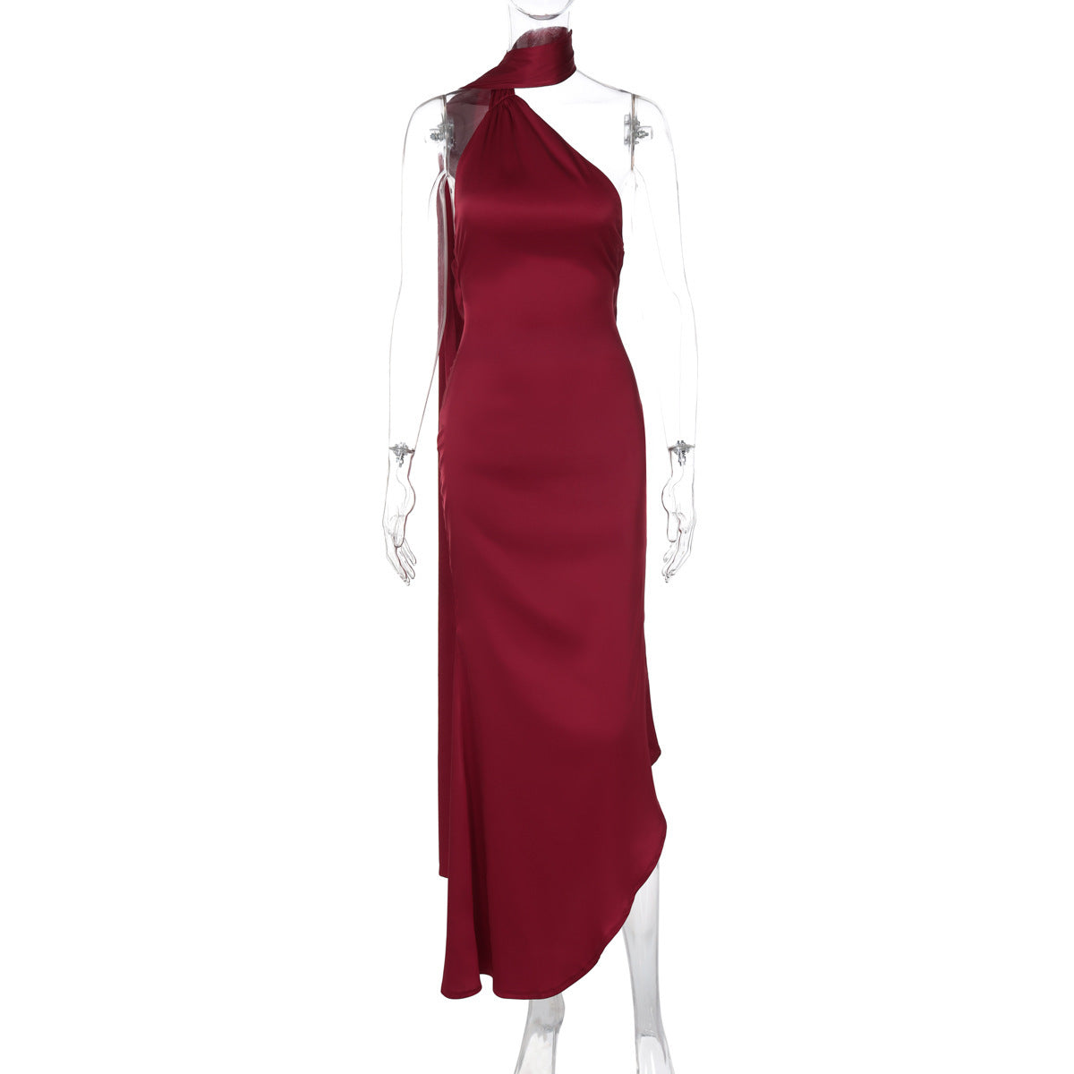 Robe longue berg-feldt élégante et asymétrique, avec col halter et tissu fluide