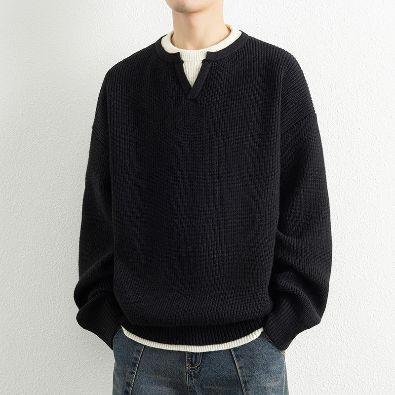 Pull-over en tricot pour homme, col en V, motif structuré Berg-Feldt
