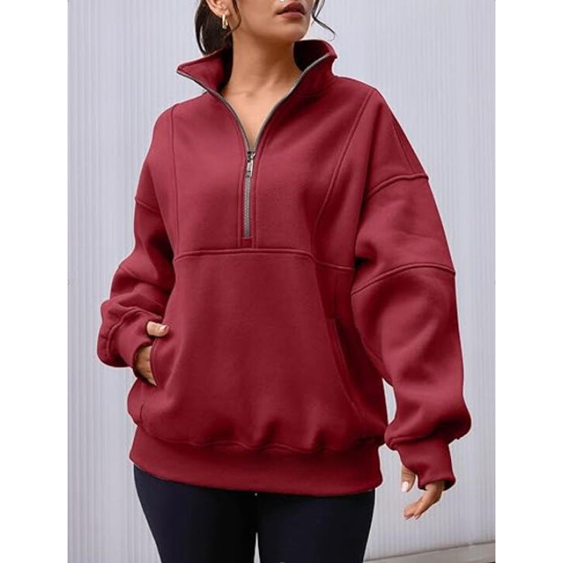 Damen Sweatshirt mit halbem Reißverschluss und oversized Schnitt Berg-Feldt