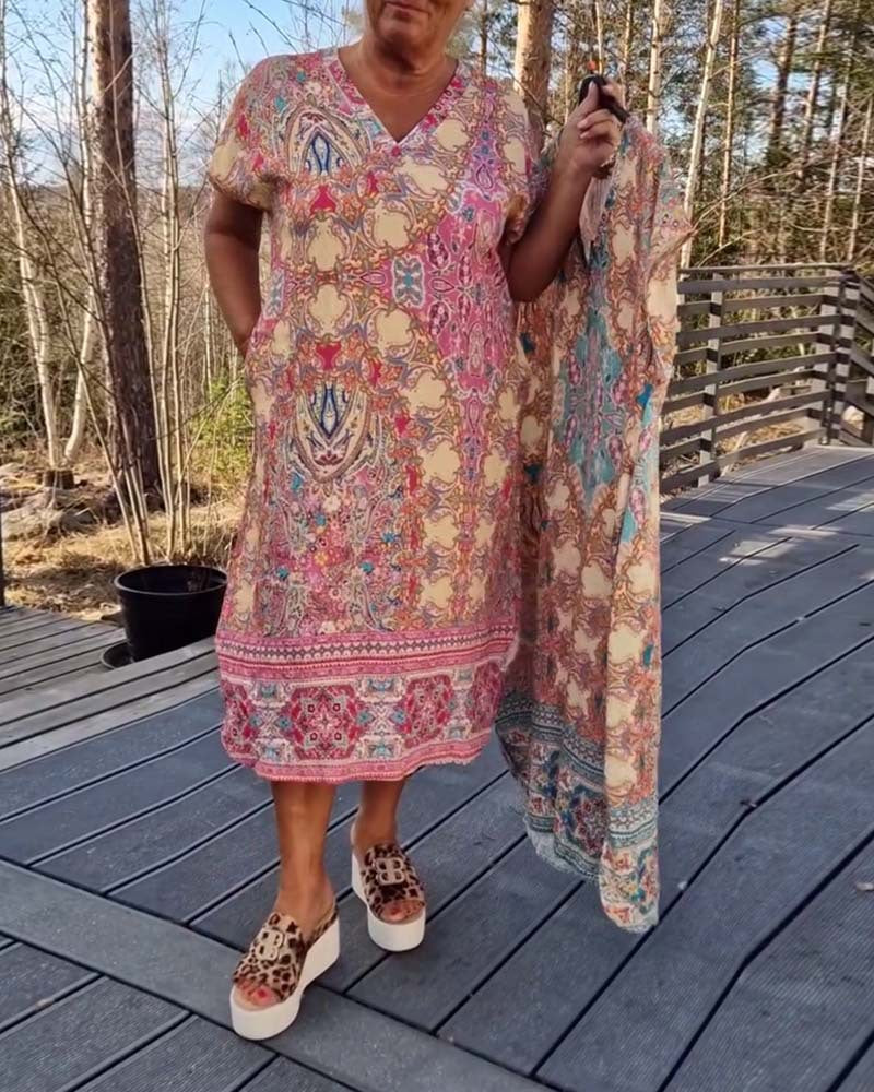 Kaftan-Kleid für Damen mit passendem Schal und Seitentaschen von berg-feldt