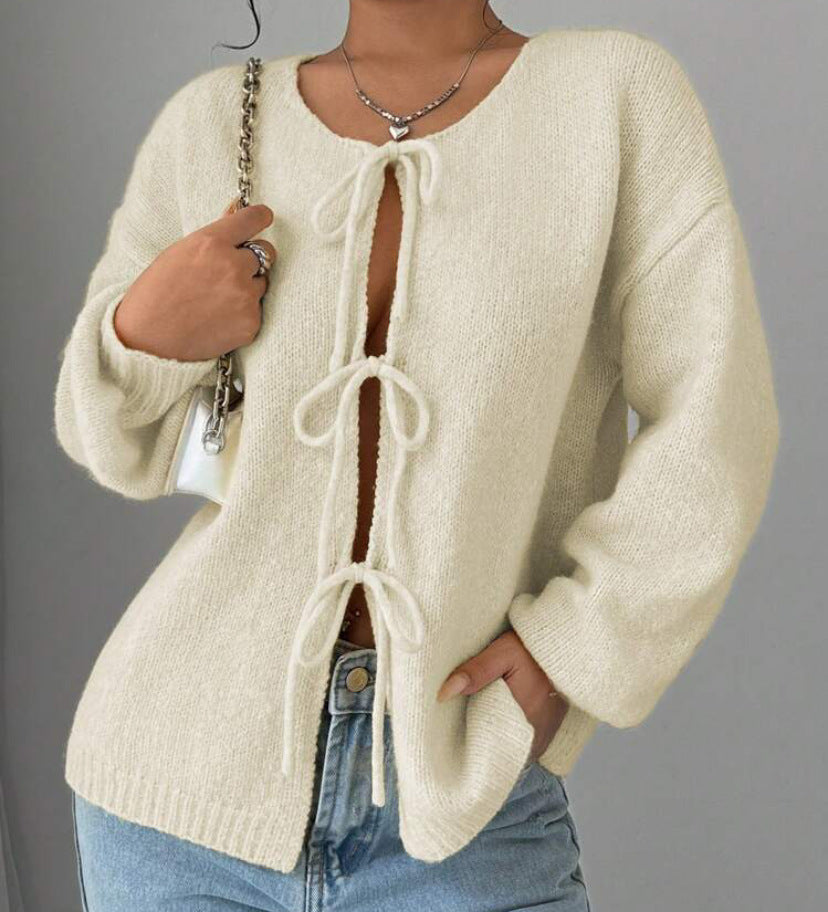 Damen Oversized Strickpullover mit dekorativem Schnürdetail Berg-Feldt