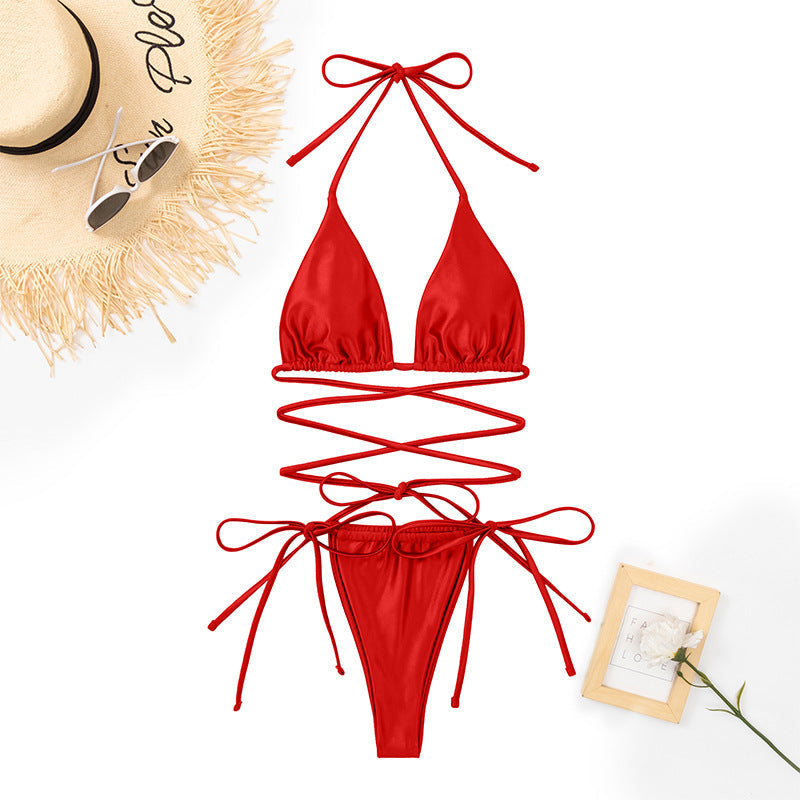 Berg-Feldt Ensemble Bikini pour Femme : Haut Triangle avec Bretelles Croisées à Nouer dans le Dos