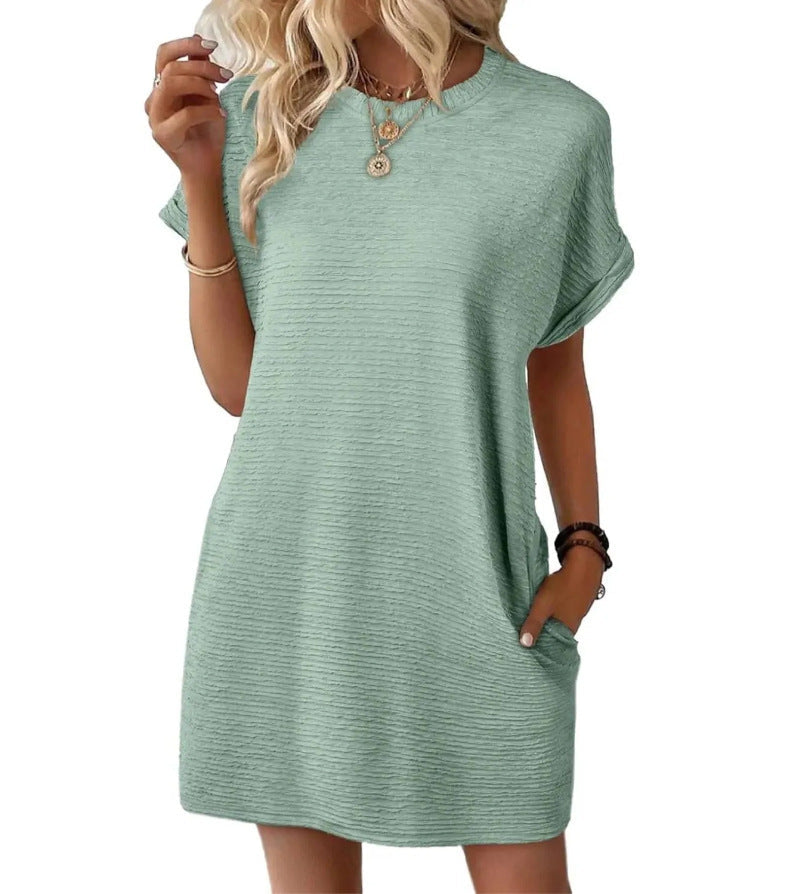 Robe courte légère à manches courtes pour femme avec texture et poches latérales de berg-feldt