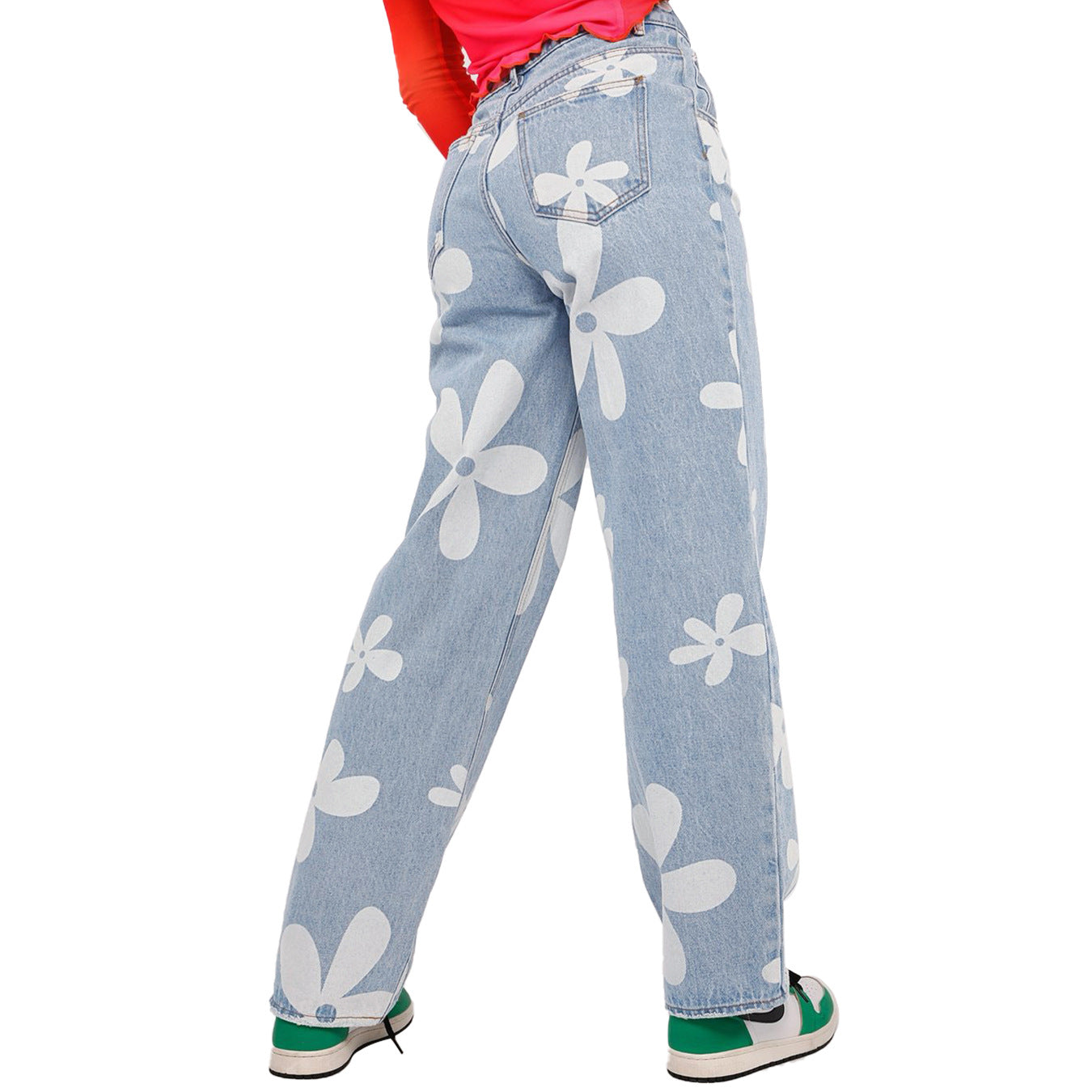 Jeans femme taille haute à imprimé floral rétro de berg-feldt