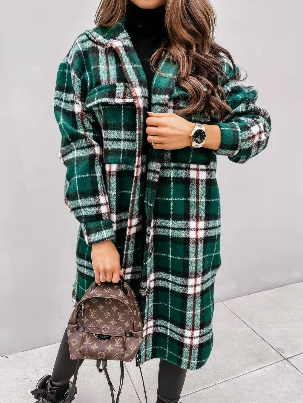 Damen-Manteau chemise oversized à carreaux avec poches pratiques Berg-Feldt