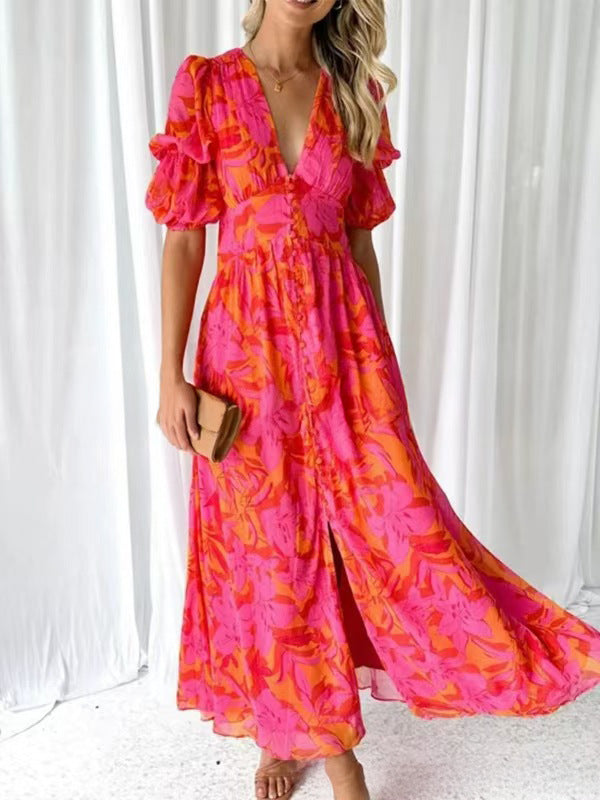 Robe longue femme à imprimé floral et col en V Berg-Feldt