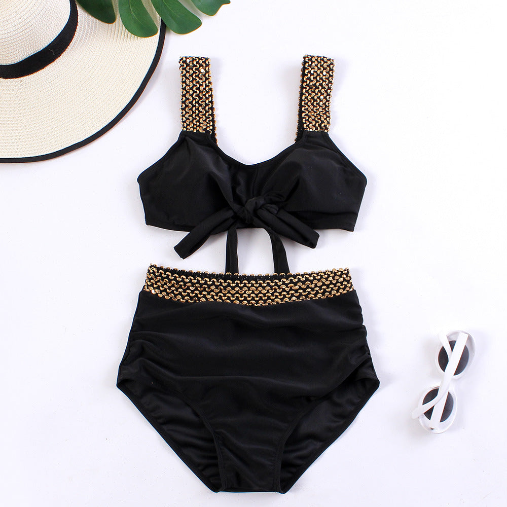 Glamourous high-cut bikini for women, with a playful knot and elegant details by berg-feldt