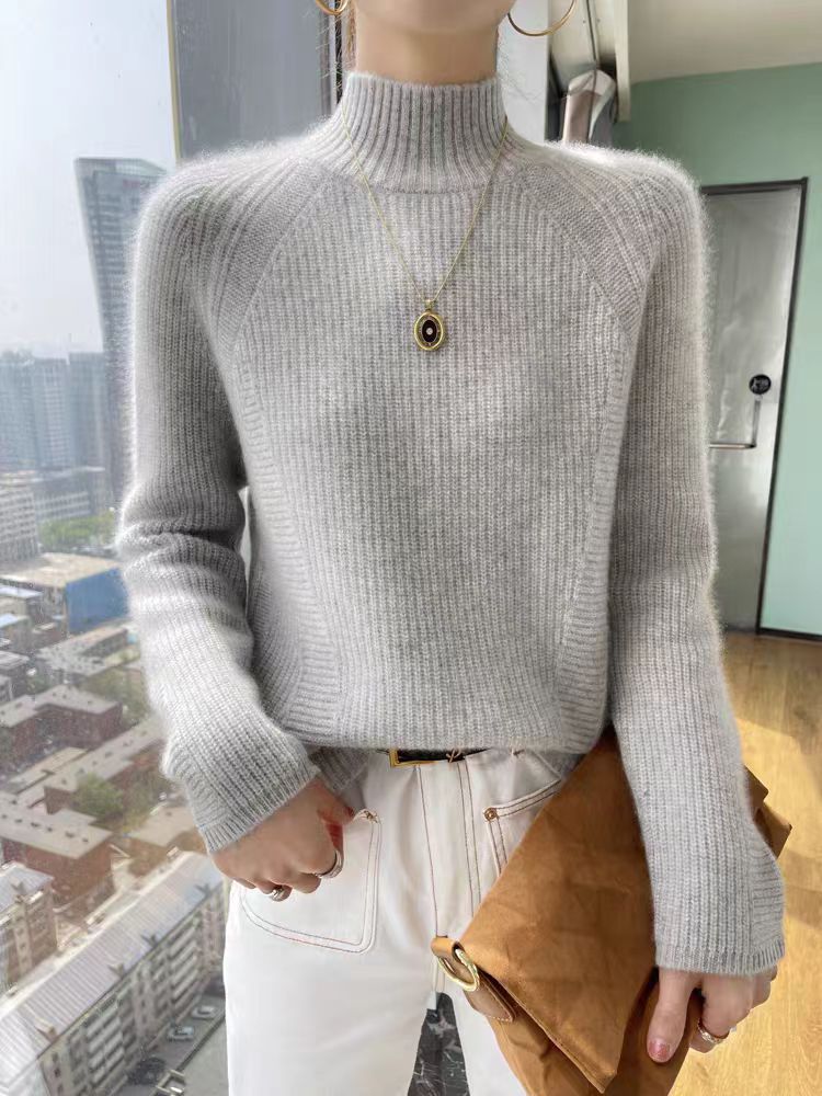 Pull en maille côtelée fine à col montant pour femme Berg-Feldt