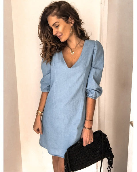 Robe pour femme Berg-Feldt à col en V et manches bouffantes