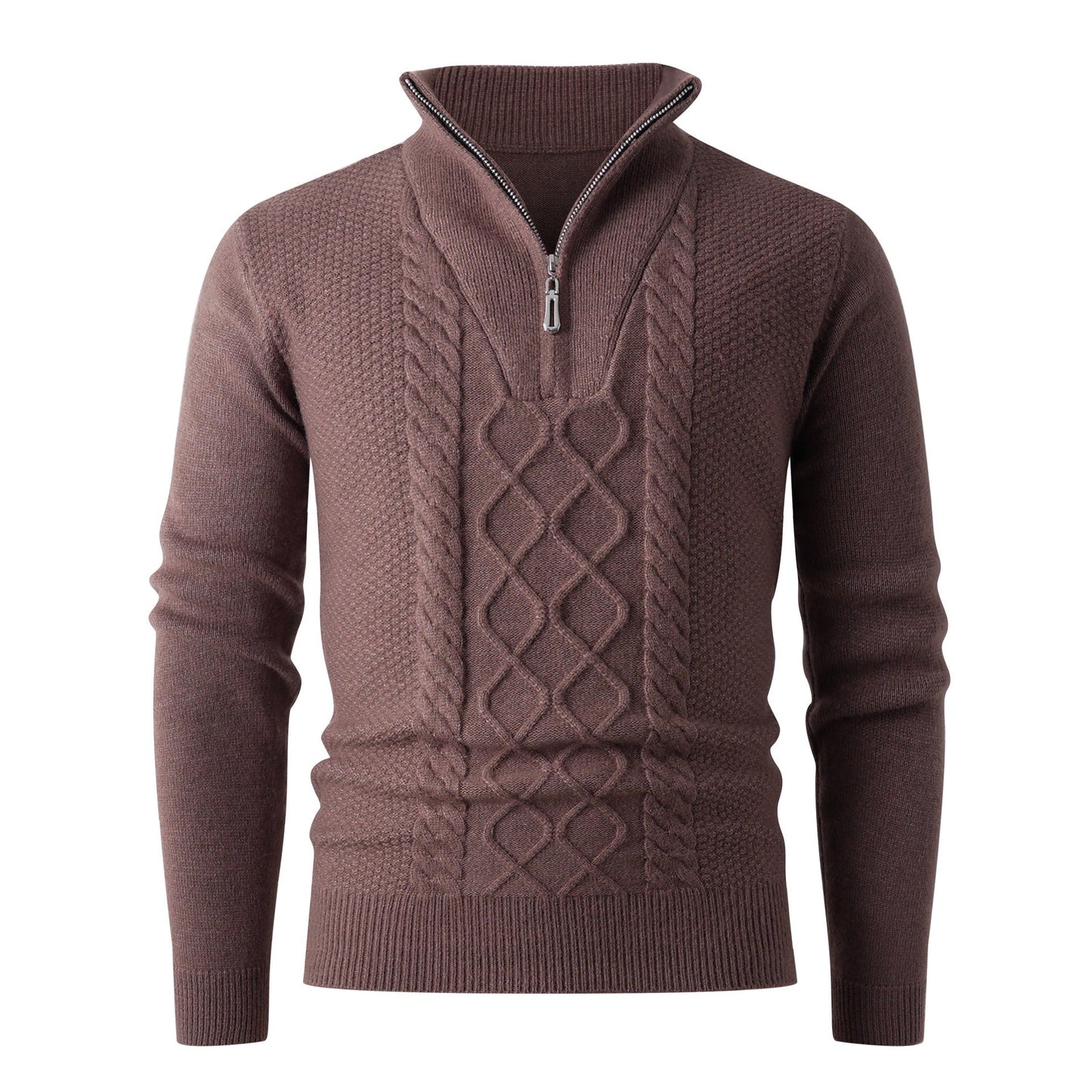 Herren Grobstrickpullover mit modernem Stehkragen und funktionalem Reißverschluss Berg-Feldt