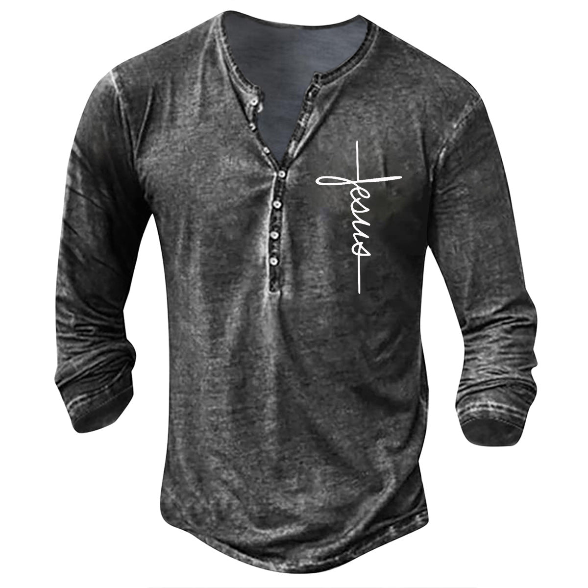 T-shirt Henley à manches longues pour homme avec imprimé graphique créatif Mountain-Feldt