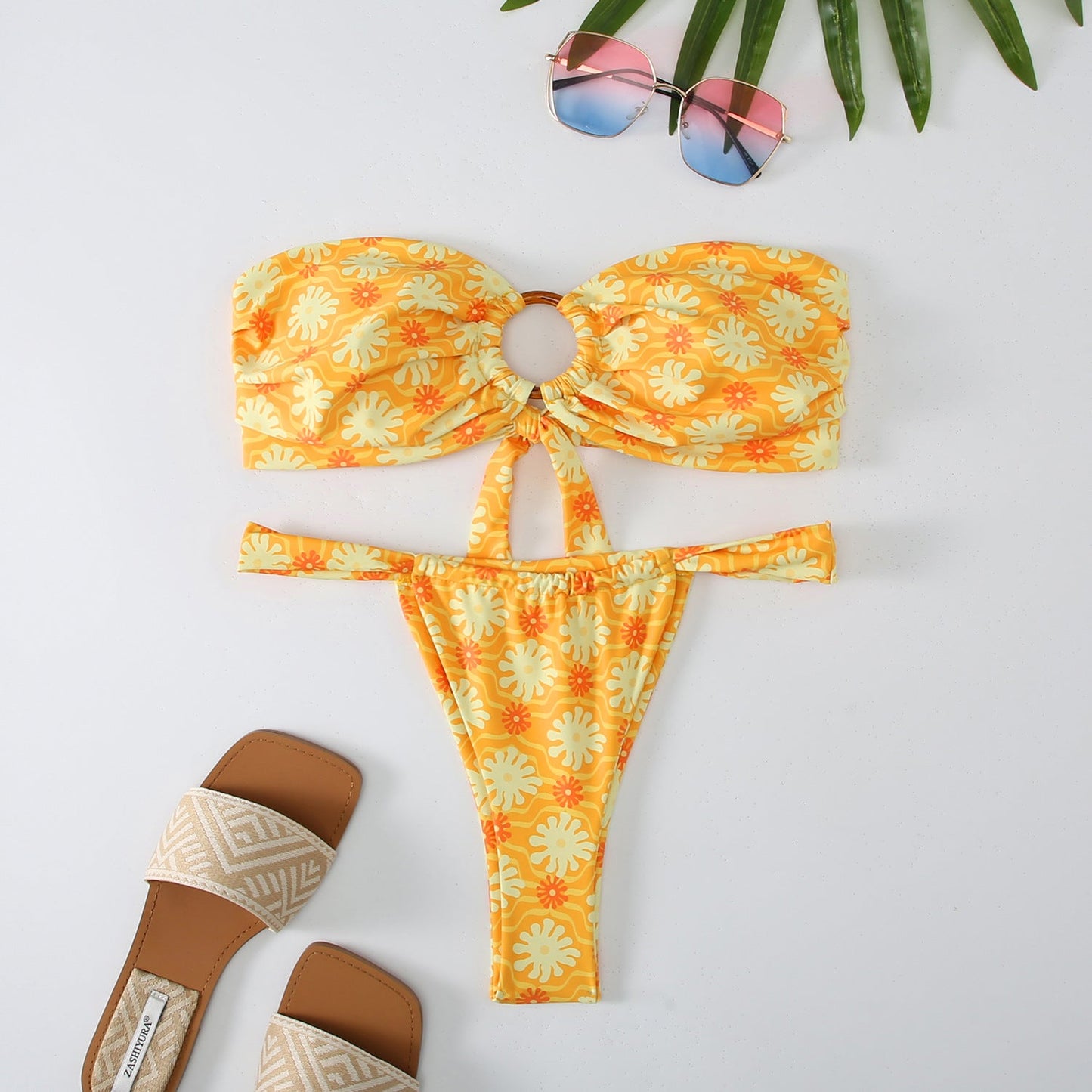 Berg-Feldt Ensemble de bikini bandeau à carreaux pour femme