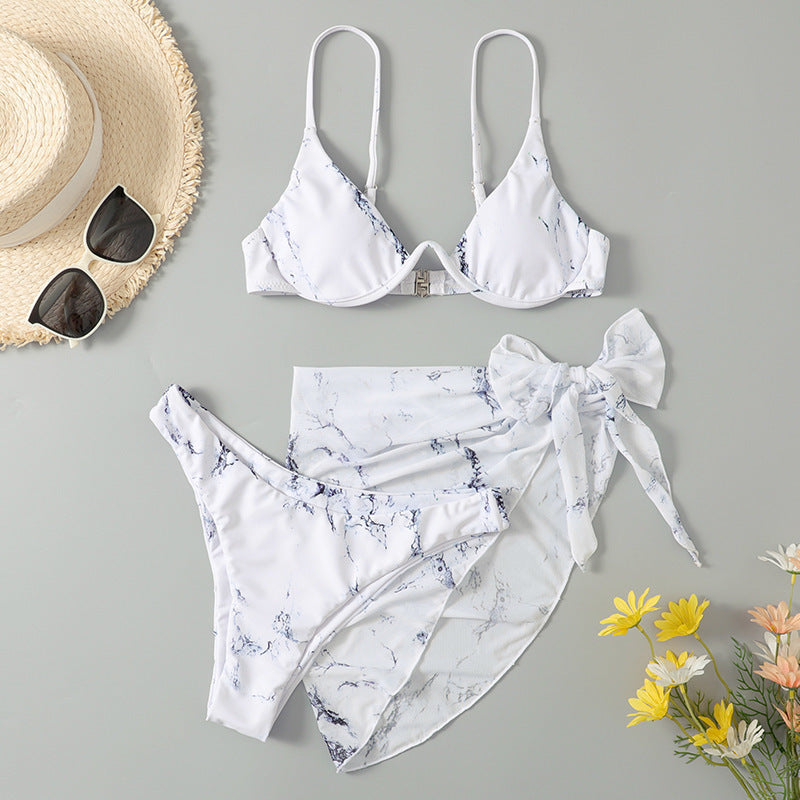 Bikini et jupe paréo pour femme, design marbré tendance, élégant - berg-feldt