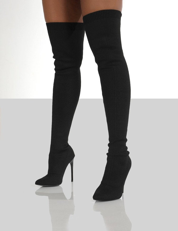 Bottes cuissardes pour femmes avec talon élégant et structure tricotée de haute qualité Berg-Feldt